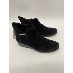 THE FLEX WEDGE BLACK SUEDE SIDE ZIP ANKLE BOOTIE SIZE 10 NEW